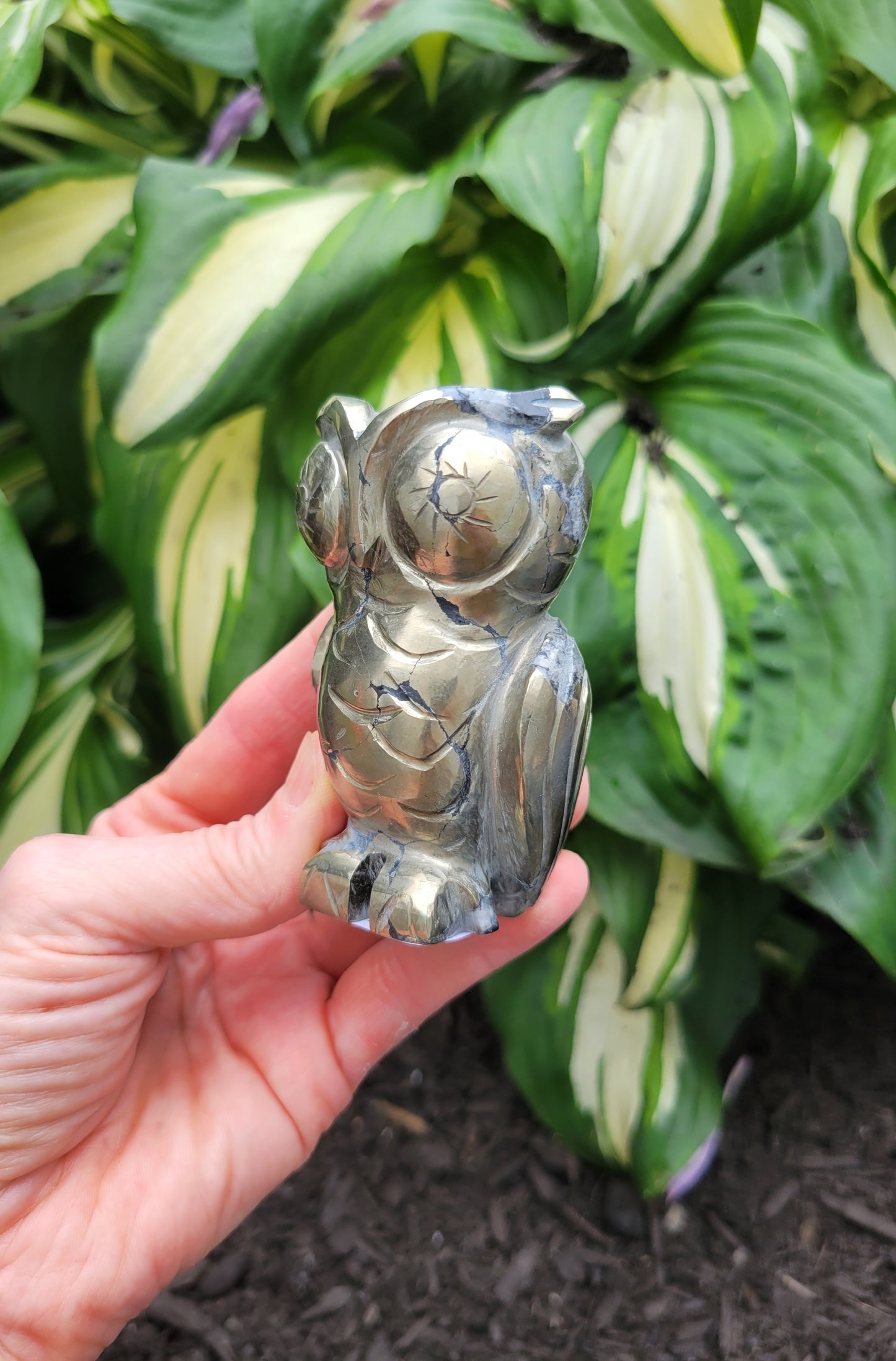 Pyrite Owl Carving from India