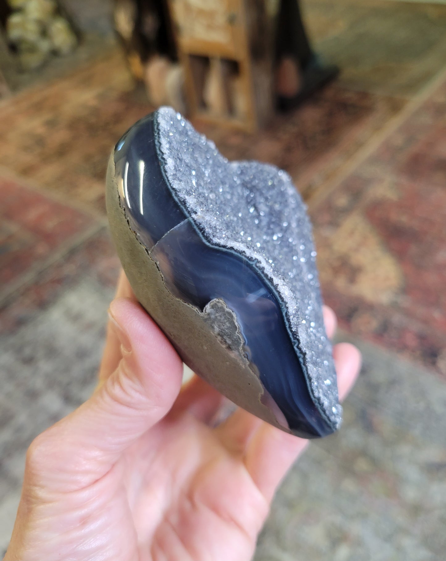 Black Amethyst and Agate Heart from Brazil