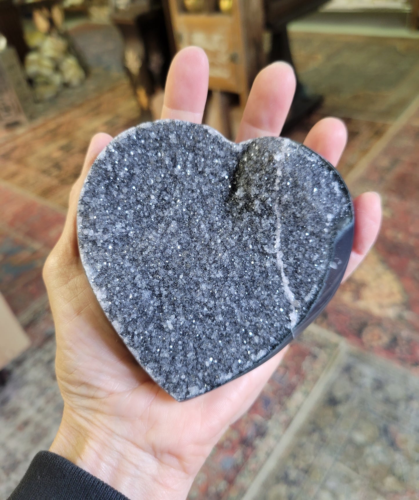 Black Amethyst and Agate Heart from Brazil