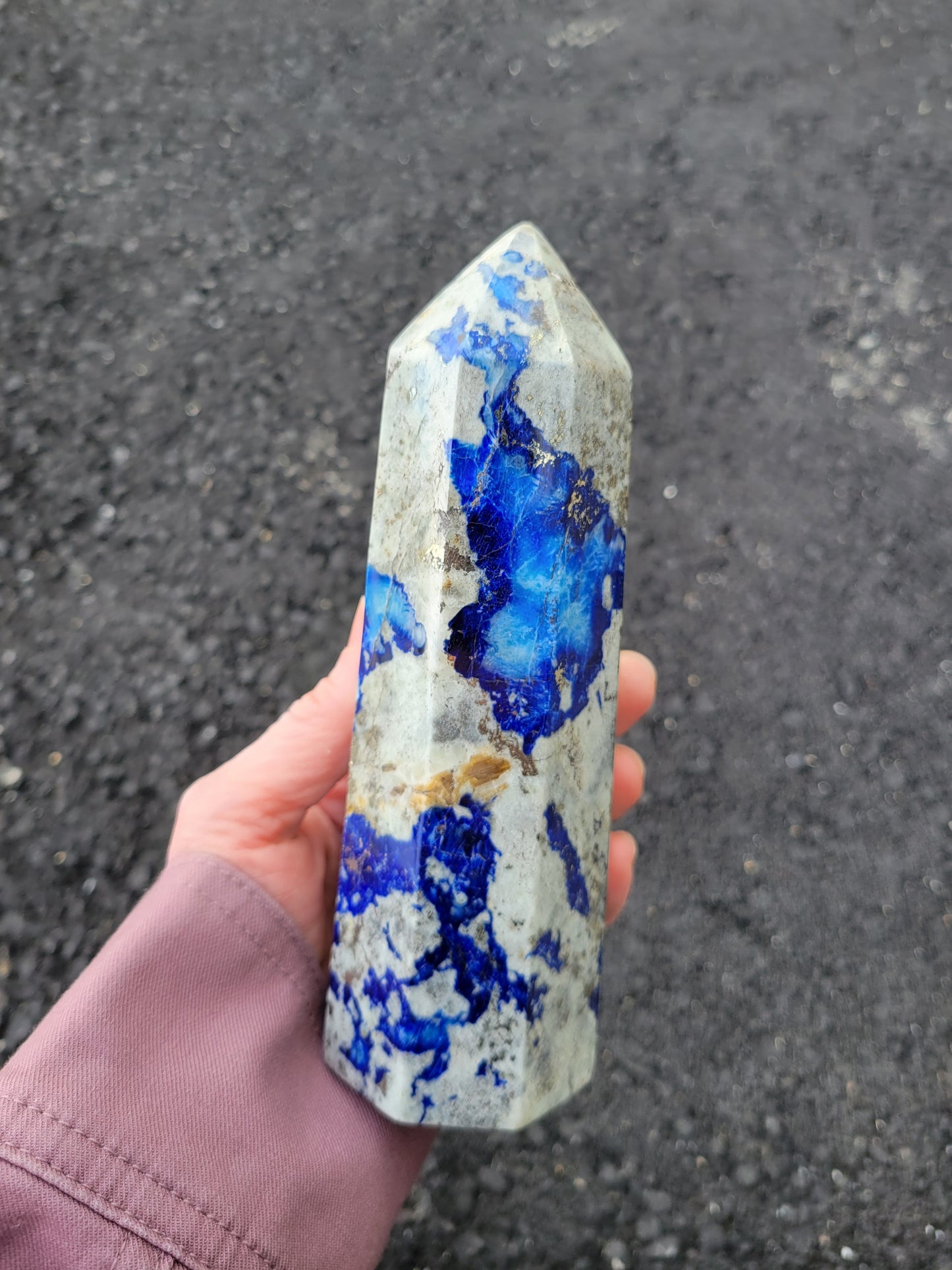 Afghanite, Lazulite, and Pyrite Polished Tower from Pakistan