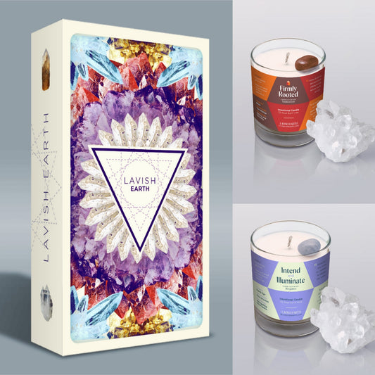 Crystal Card Deck and Candle SET - Intend and Illuminate and Firmly Rooted