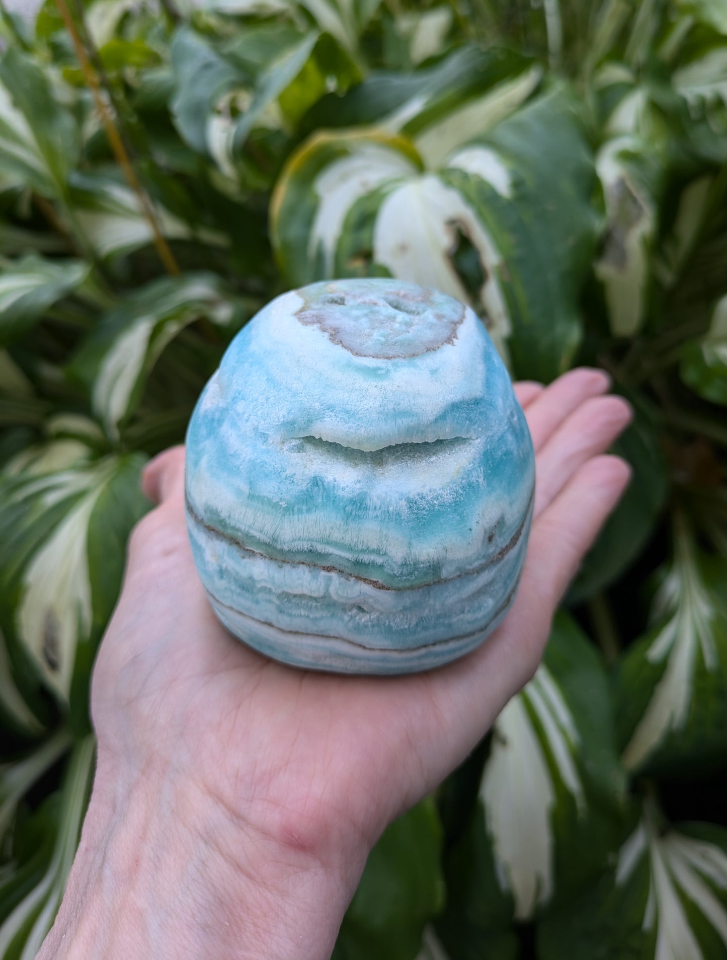 Blue Aragonite Skull Carving from Pakistan