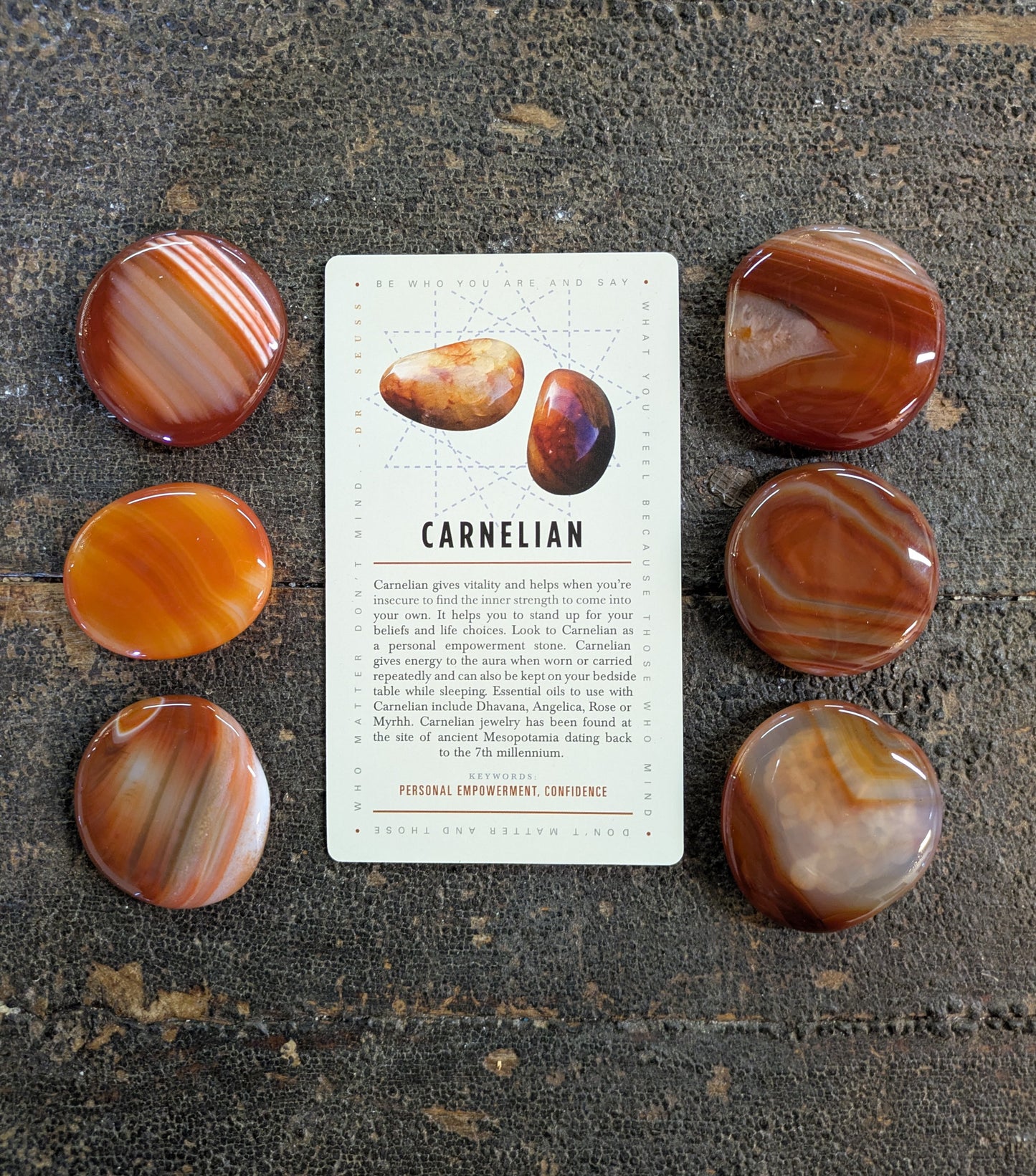 Carnelian Pocket Stone and Lavish Earth Crystal Affirmation Card