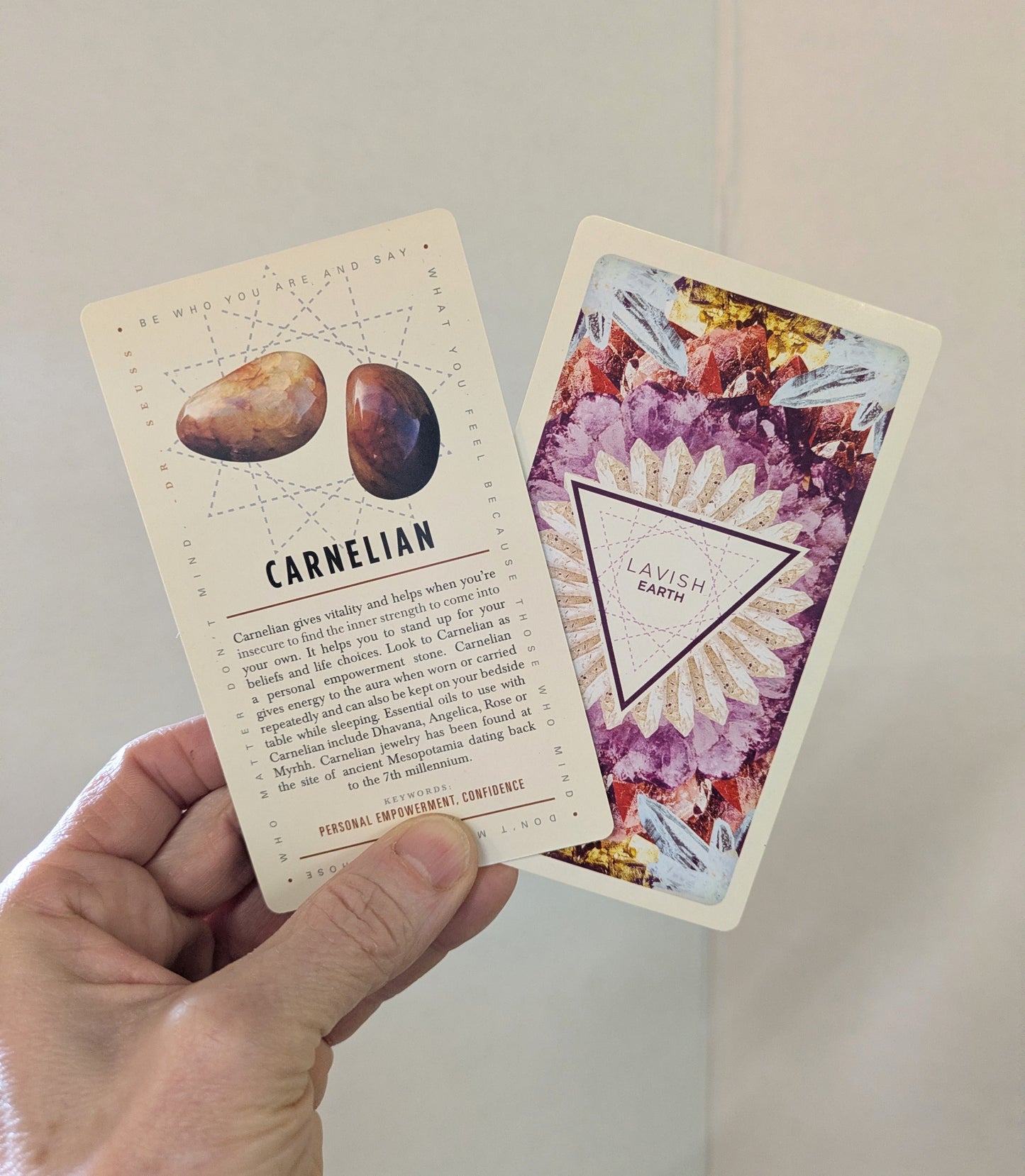 Carnelian Pocket Stone and Lavish Earth Crystal Affirmation Card