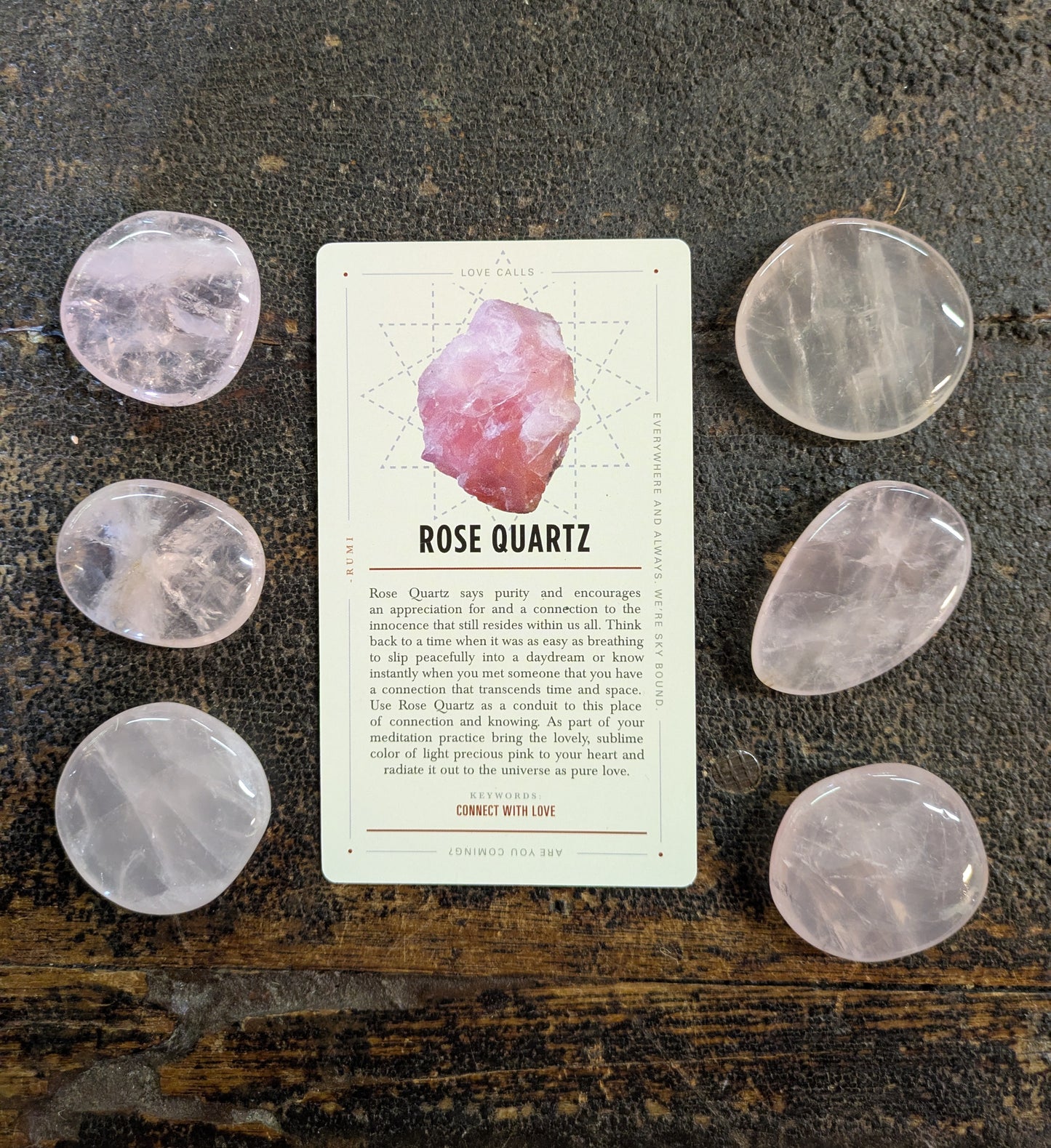 Rose Quartz Pocket Stone and Lavish Earth Crystal Affirmation Card