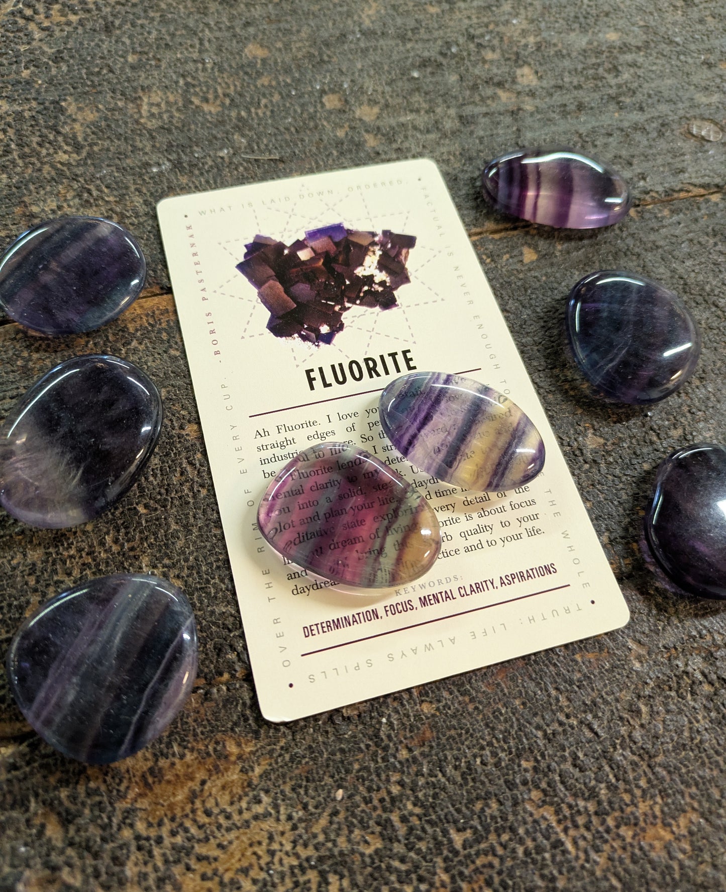 Rainbow Fluorite Pocket Stone and Lavish Earth Crystal Affirmation Cards