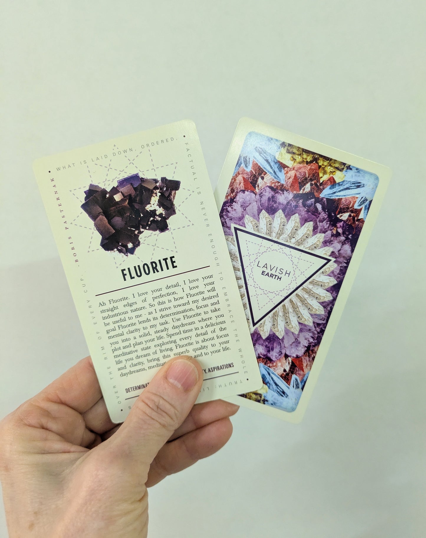 Rainbow Fluorite Pocket Stone and Lavish Earth Crystal Affirmation Cards