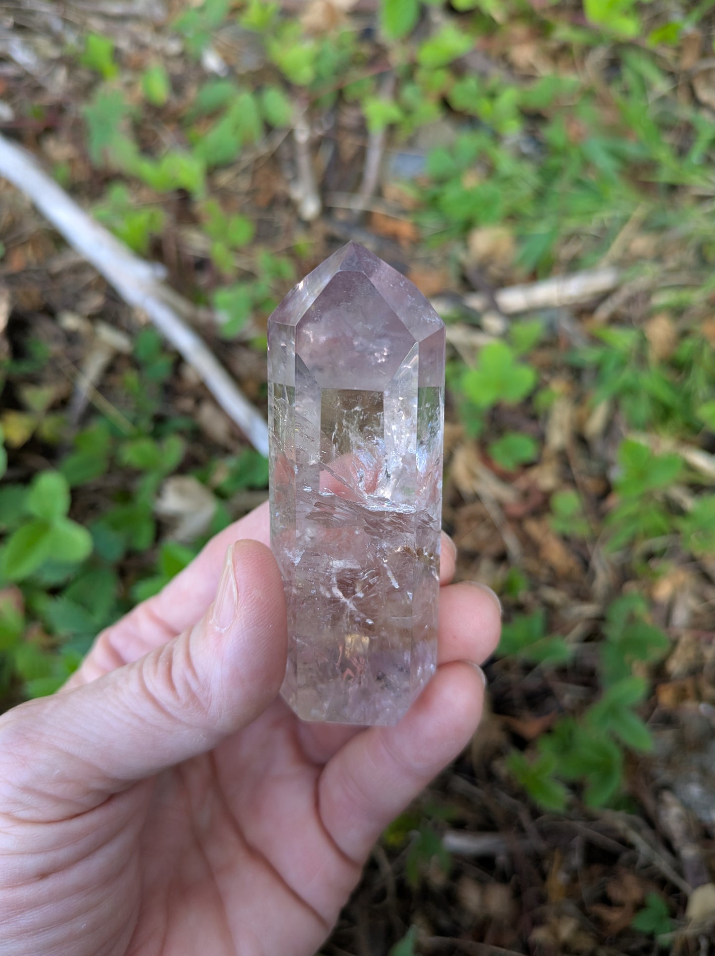 Polished Amethyst Quartz Tower with Powellite and Smokey Phantoms from Minas Gerais, Brazil