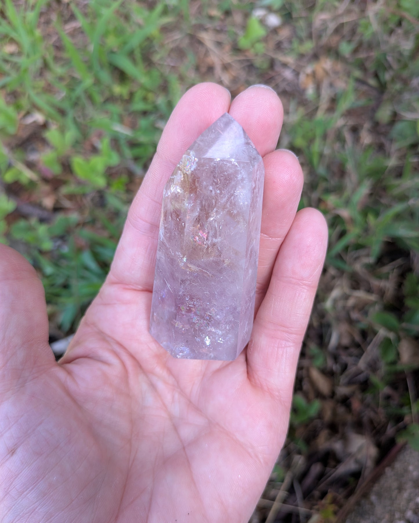 Polished Amethyst Quartz Tower with Powellite and Smokey Phantoms from Minas Gerais, Brazil