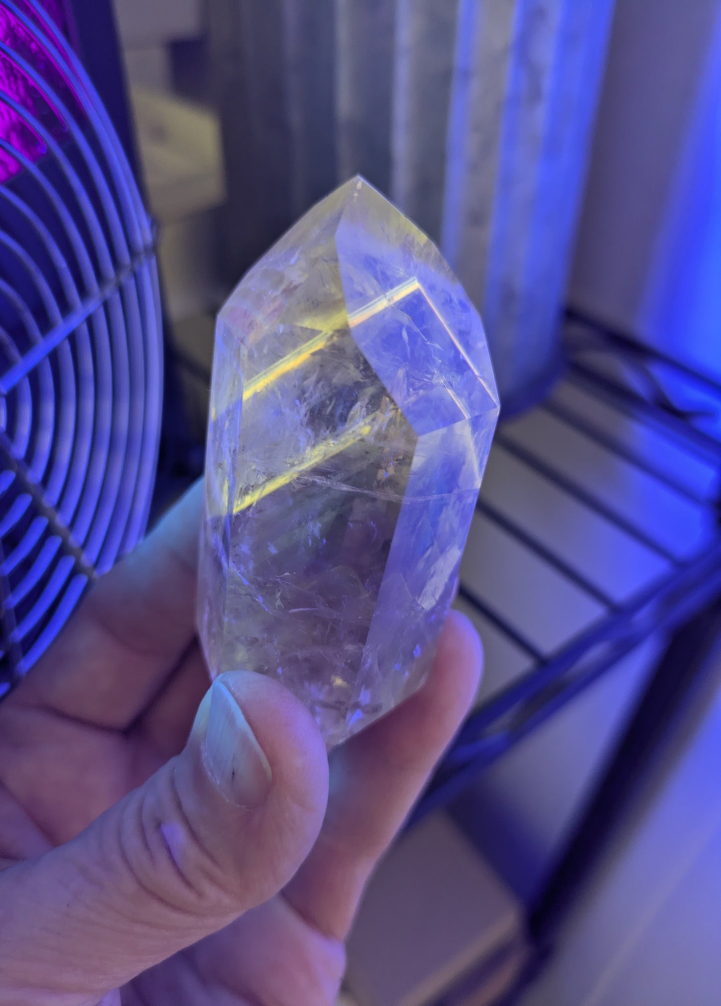 Polished Amethyst Quartz Tower with Powellite and Smokey Phantoms from Minas Gerais, Brazil