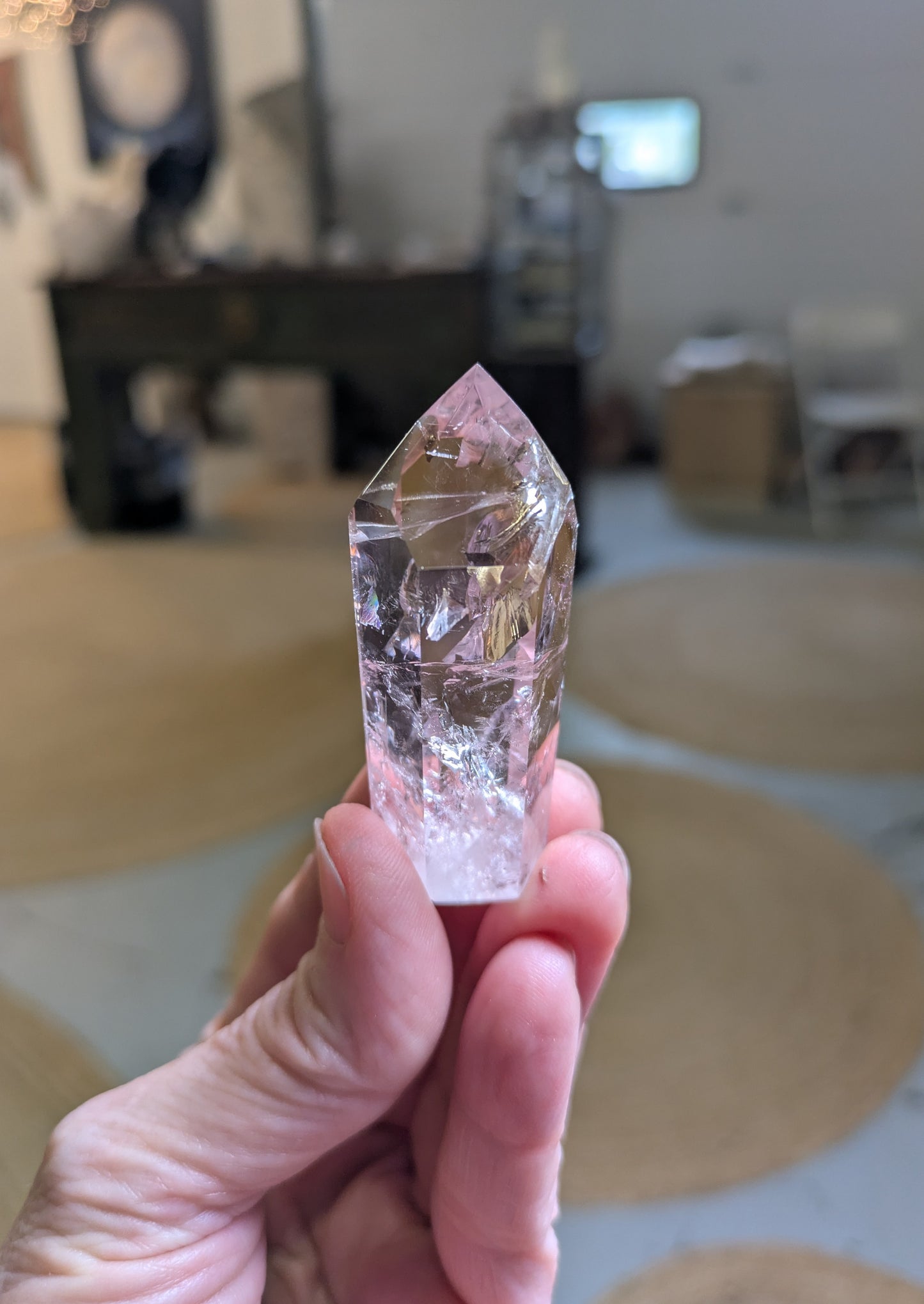 Polished Amethyst Quartz Tower with Powellite and Smokey Phantoms from Minas Gerais, Brazil