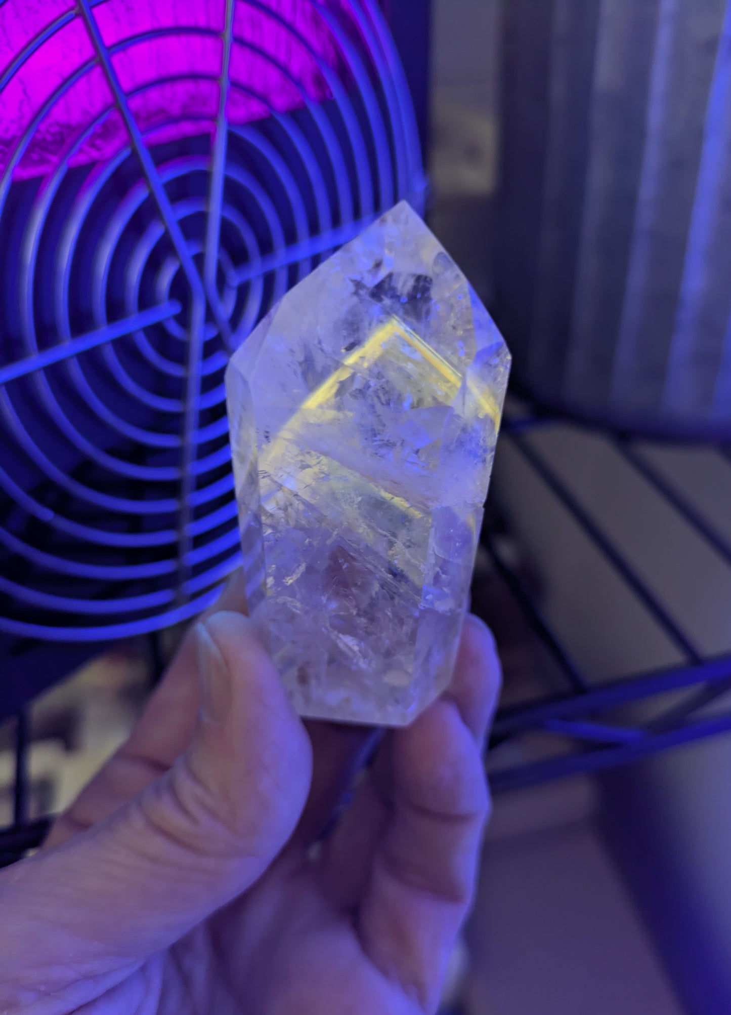 Polished Quartz Tower with Powellite and Smokey Phantoms from Minas Gerais, Brazil