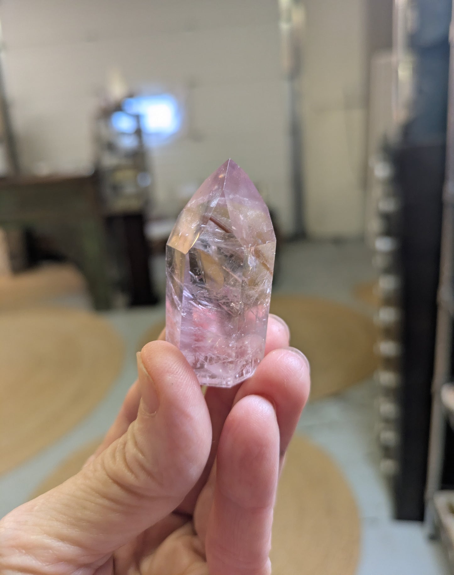 Polished Amethyst Quartz Tower with Powellite and Smokey Phantoms from Minas Gerais, Brazil