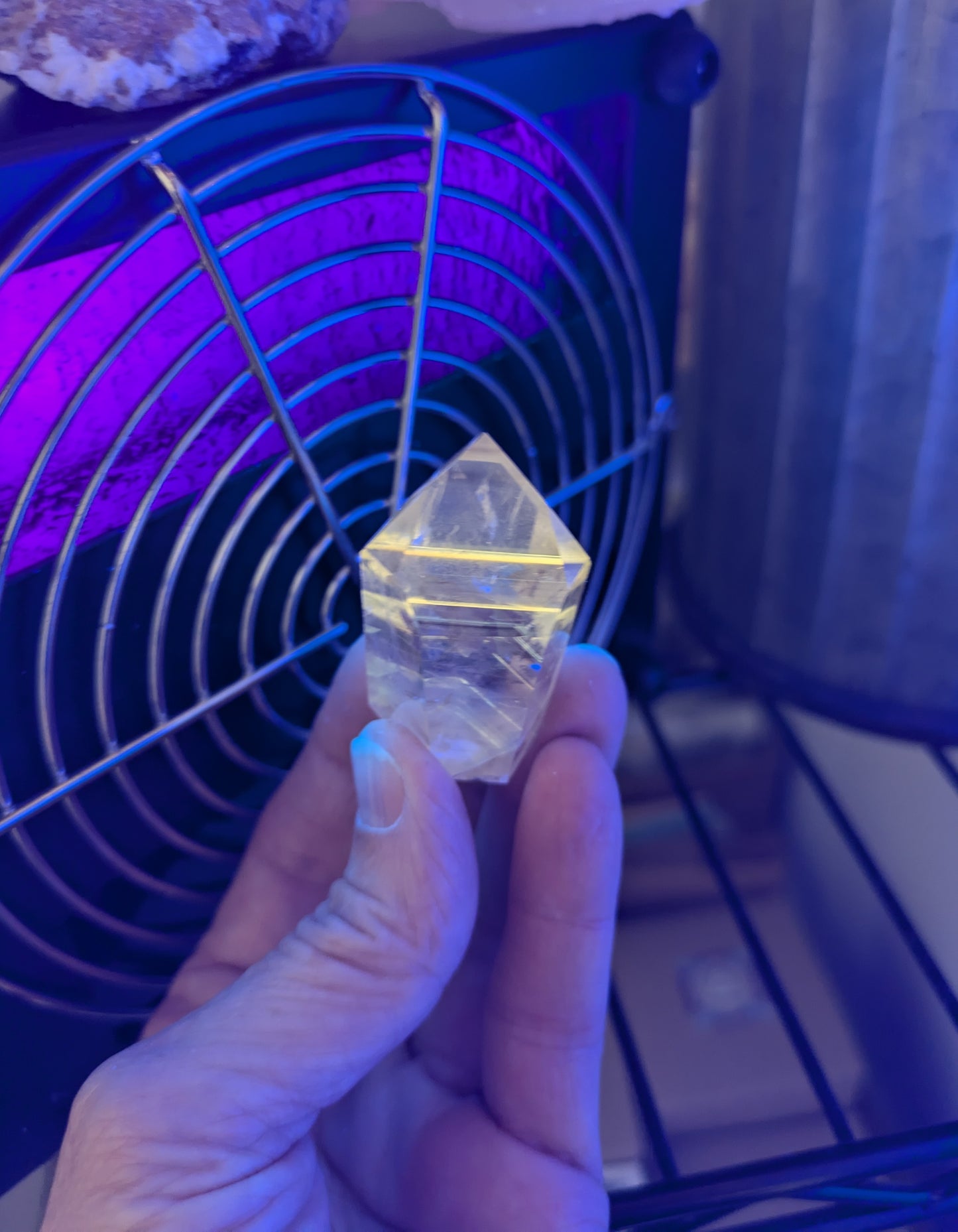 Polished Amethyst Quartz Tower with Powellite and Smokey Phantoms from Minas Gerais, Brazil