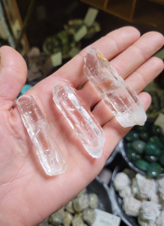 Quartz Specimen SET of three from Santander, Colombia (Lengths 2 1/4, 2 1/8, and 2 3/8 inches)