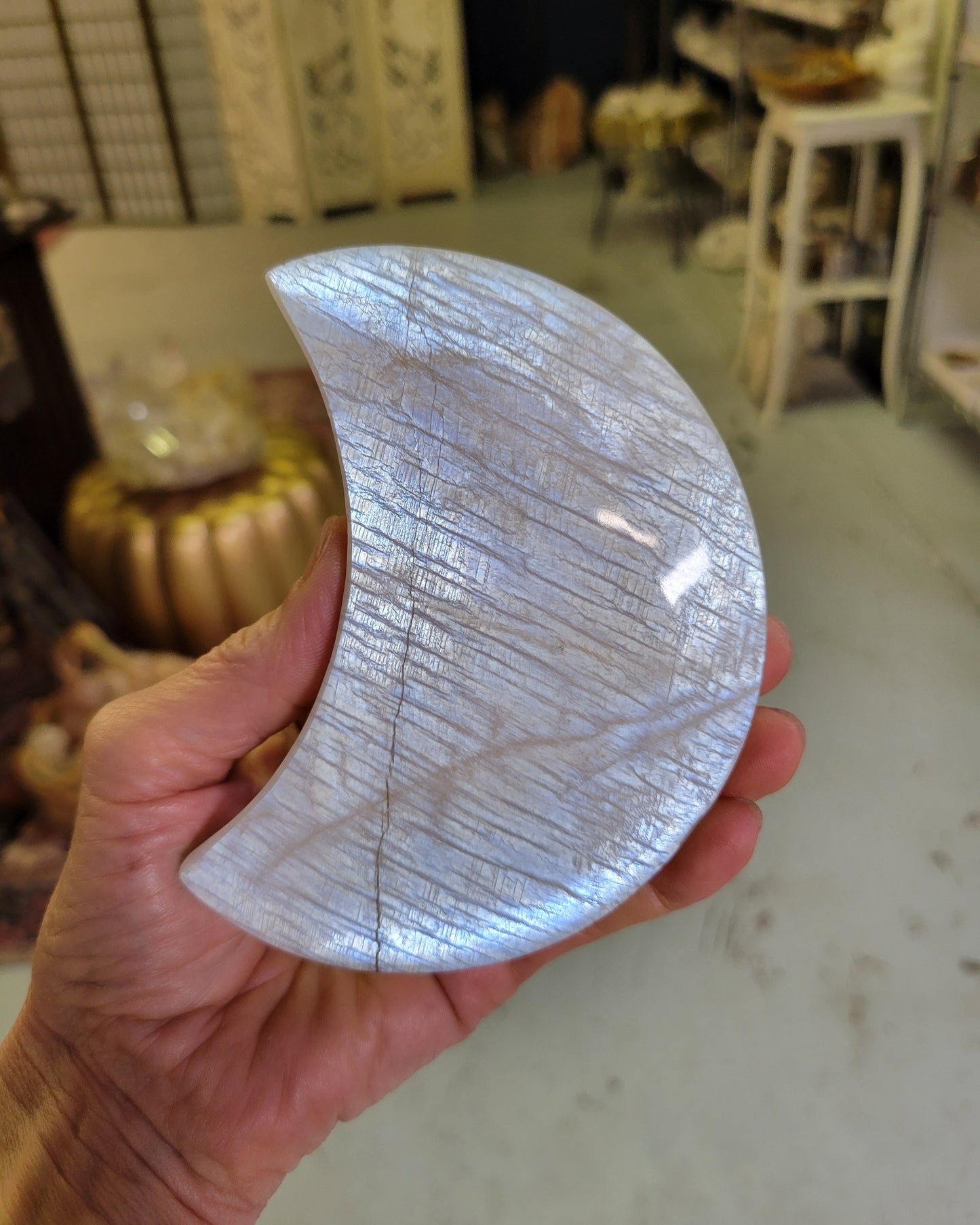 Moonstone Polished Crescent Moon from Tanzania (4 1/2 X 2 1/2 X 5/8 inches)