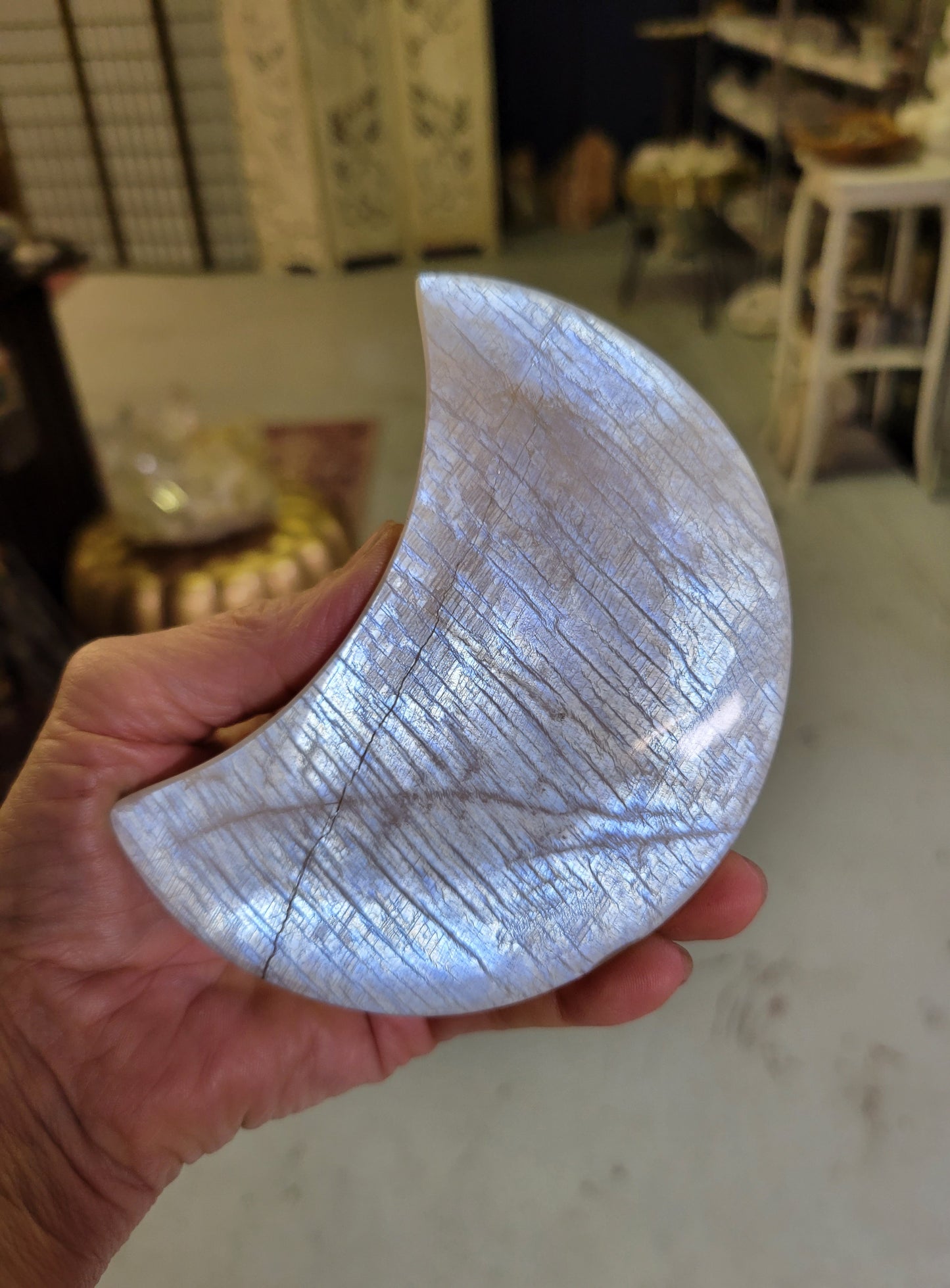 Moonstone Polished Crescent Moon from Tanzania (4 1/2 X 2 1/2 X 5/8 inches)