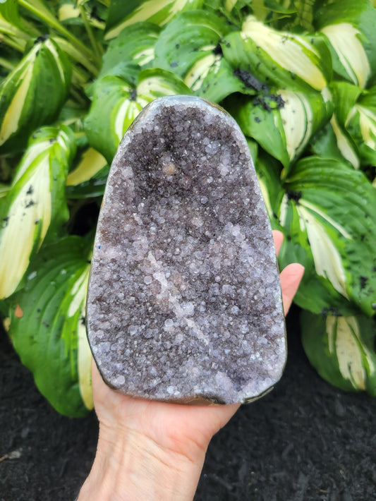 Amethyst Cut Base from Uruguay, Partially Polished (W 4 X D 3 1/2 X 5 inches)