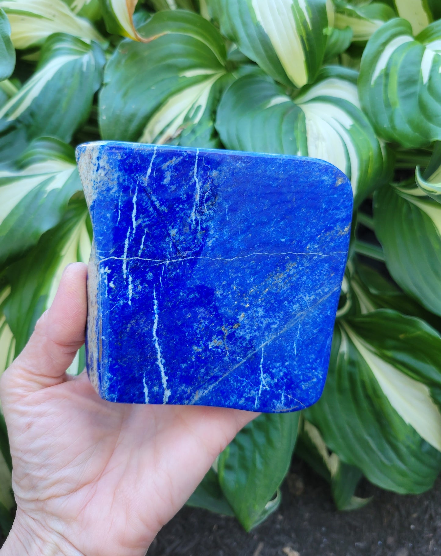 Lapis Lazuli Polished Free Form Sculpture from Pakistan (W 4 X D 7/8 X H 3 5/8 inches)