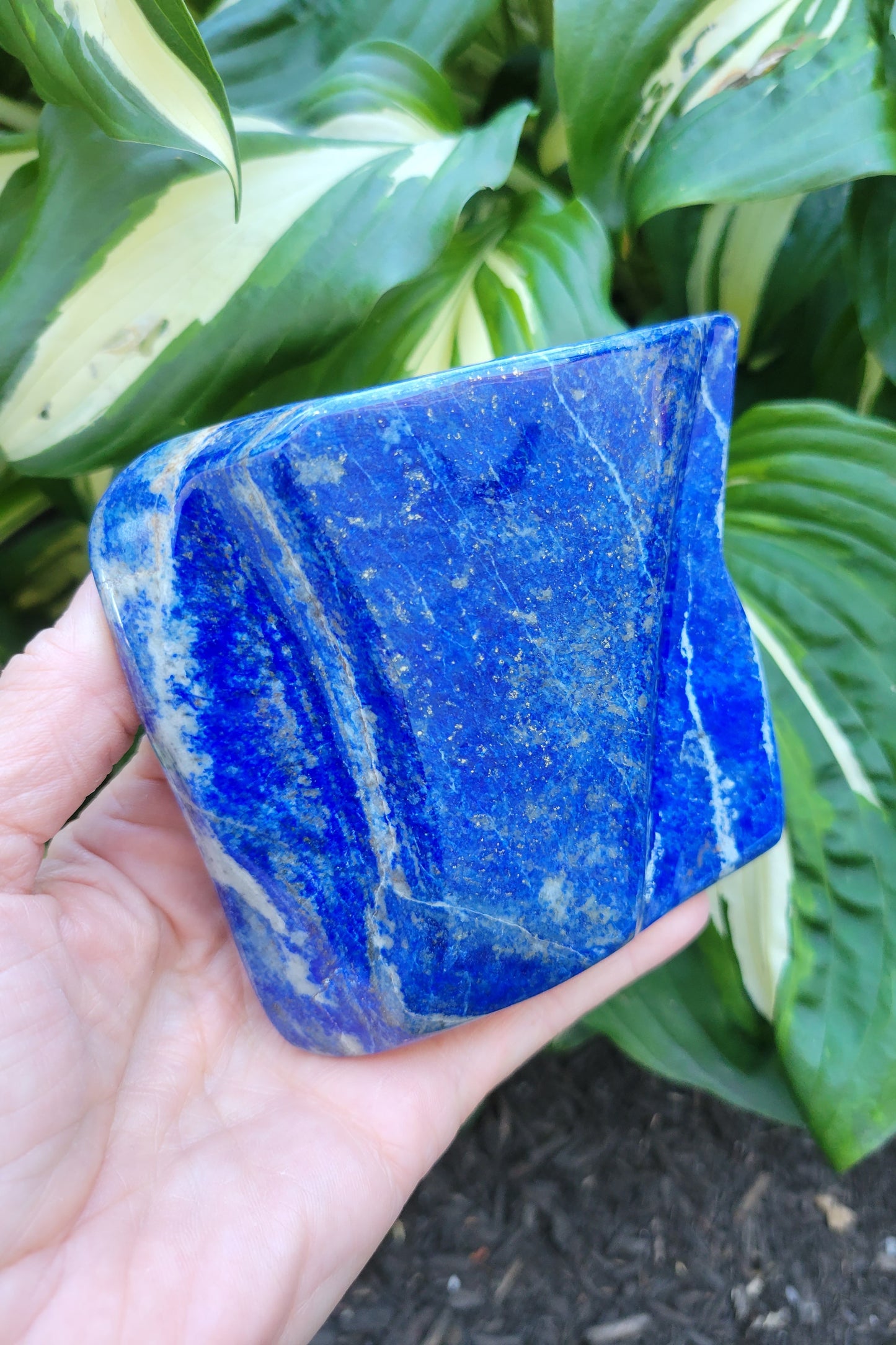 Lapis Lazuli Polished Free Form Sculpture from Pakistan (W 4 X D 7/8 X H 3 5/8 inches)