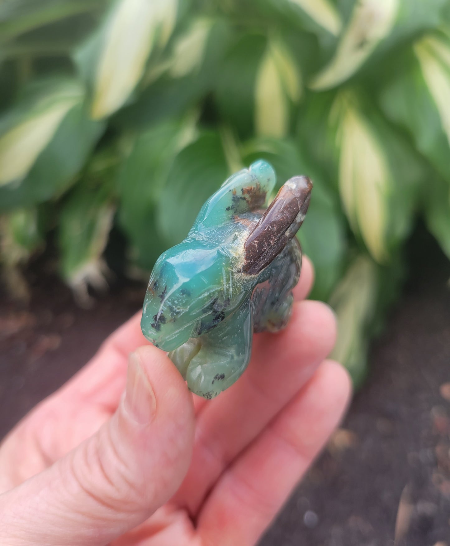 Chrysoprase Rabbit with Dendrites from Madagascar