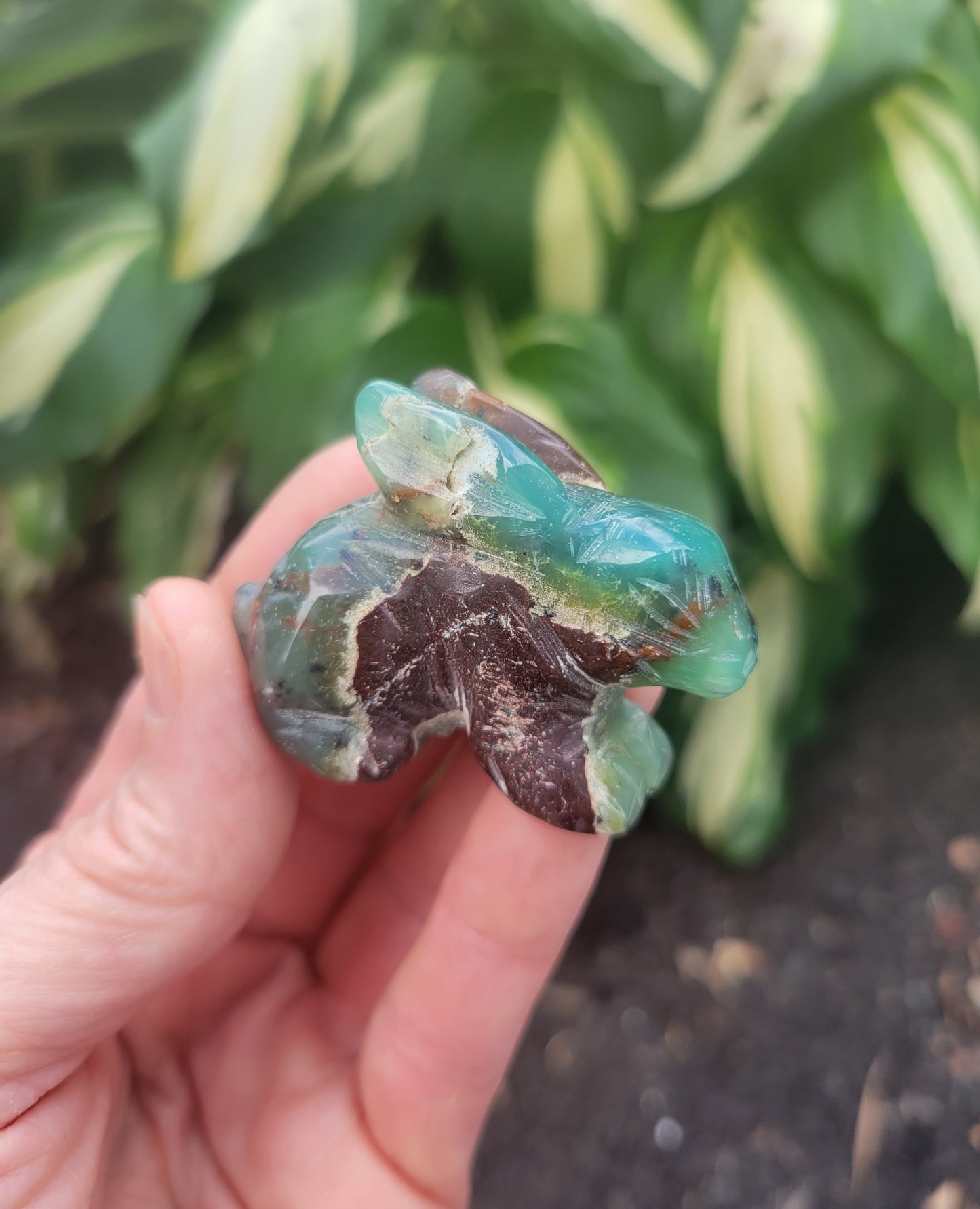 Chrysoprase Rabbit with Dendrites from Madagascar