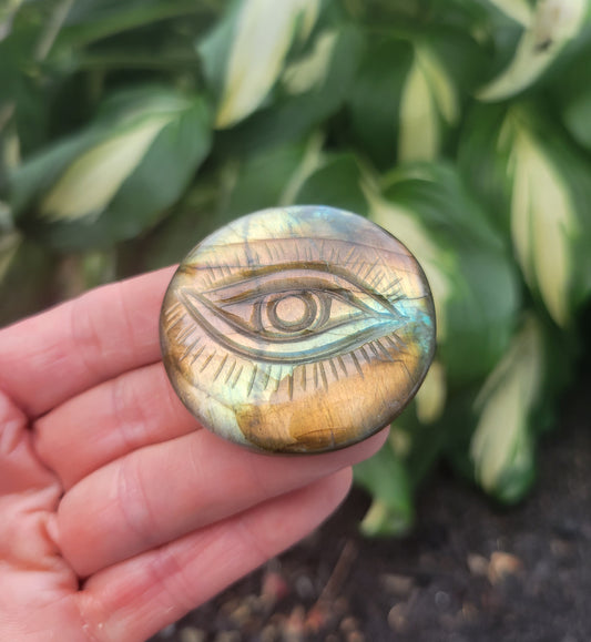 Labradorite All Seeing Eye Carved and Polished in India (1 3/4 inches)