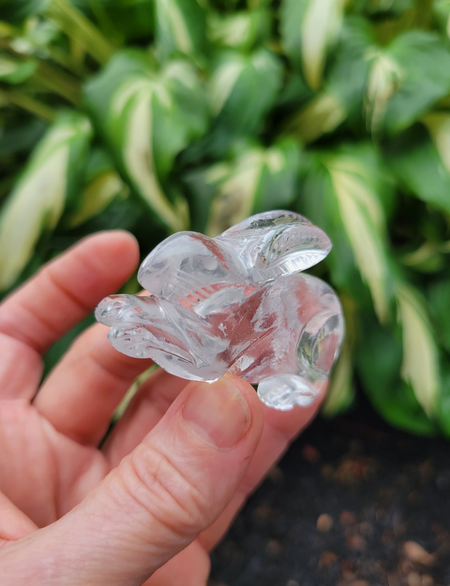 Himalayan Quartz Rabbit, Carved and Polished in India (W 1 1/8 X L 2 3/8 X H 1 3/8 inches, 65 grams)