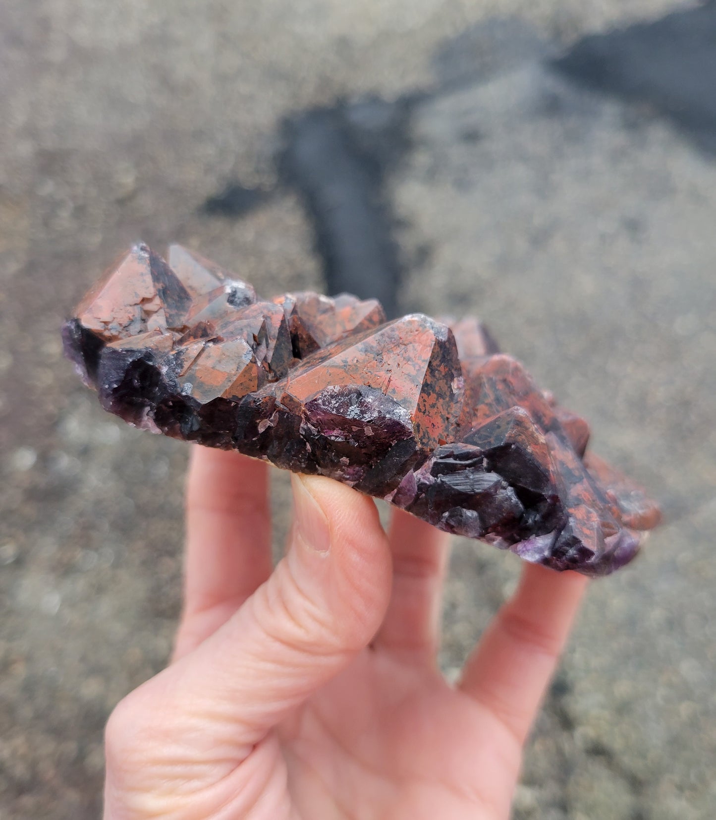 Red Capped Amethyst from India (W 3 3/8 X L 4 5/8 X H 1 1/8 inches)