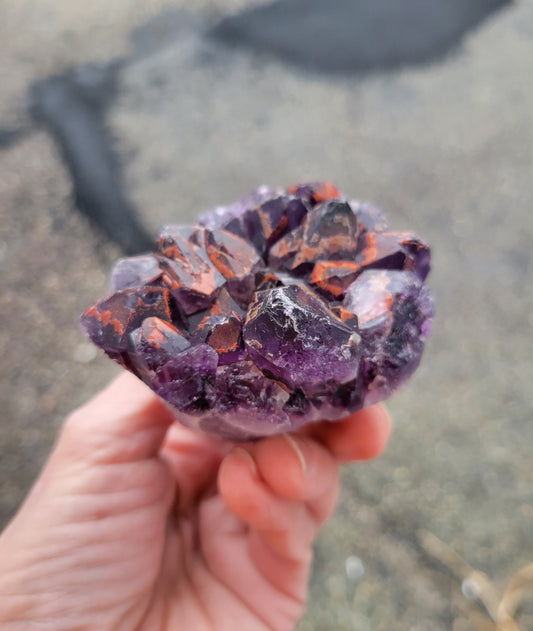 Red Capped Amethyst from India (W 2 1/4 X L 2 1/2 X H 1 3/4 inches)