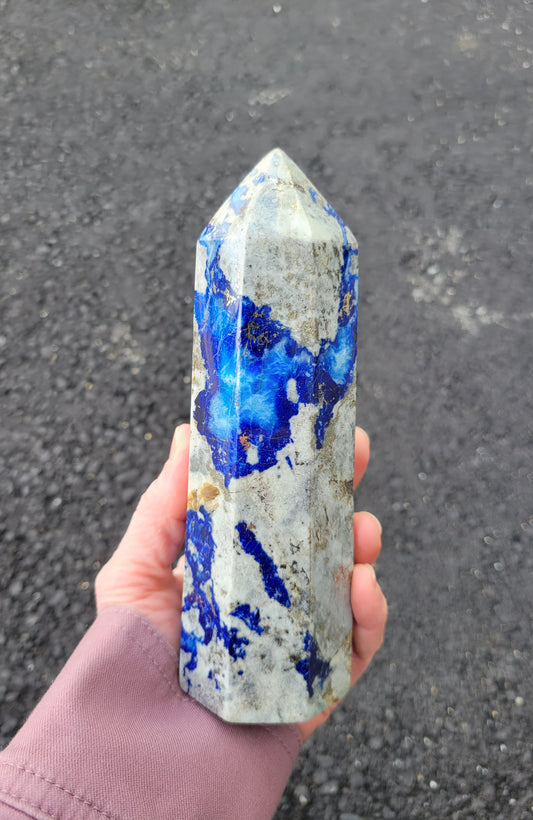 Afghanite, Lazulite and Pyrite Polished Tower from Pakistan from Pakistan (W 2 X D 2 X H 6 3/8 inches)