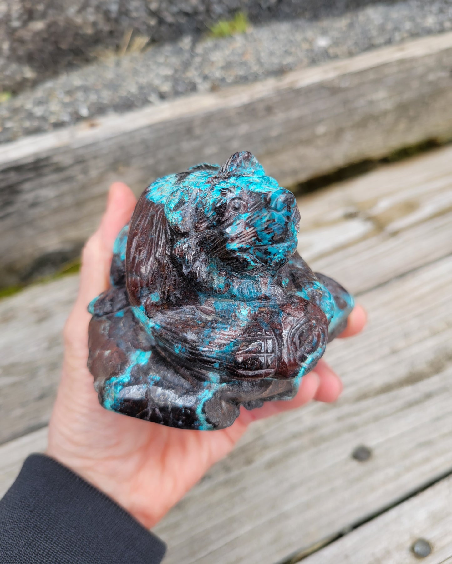 Chrysocolla Bear Carving from Peru