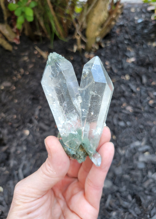 Himalayan Cathedral Quartz Twin with Clinochlore Phantom from Himachal Pradesh, India