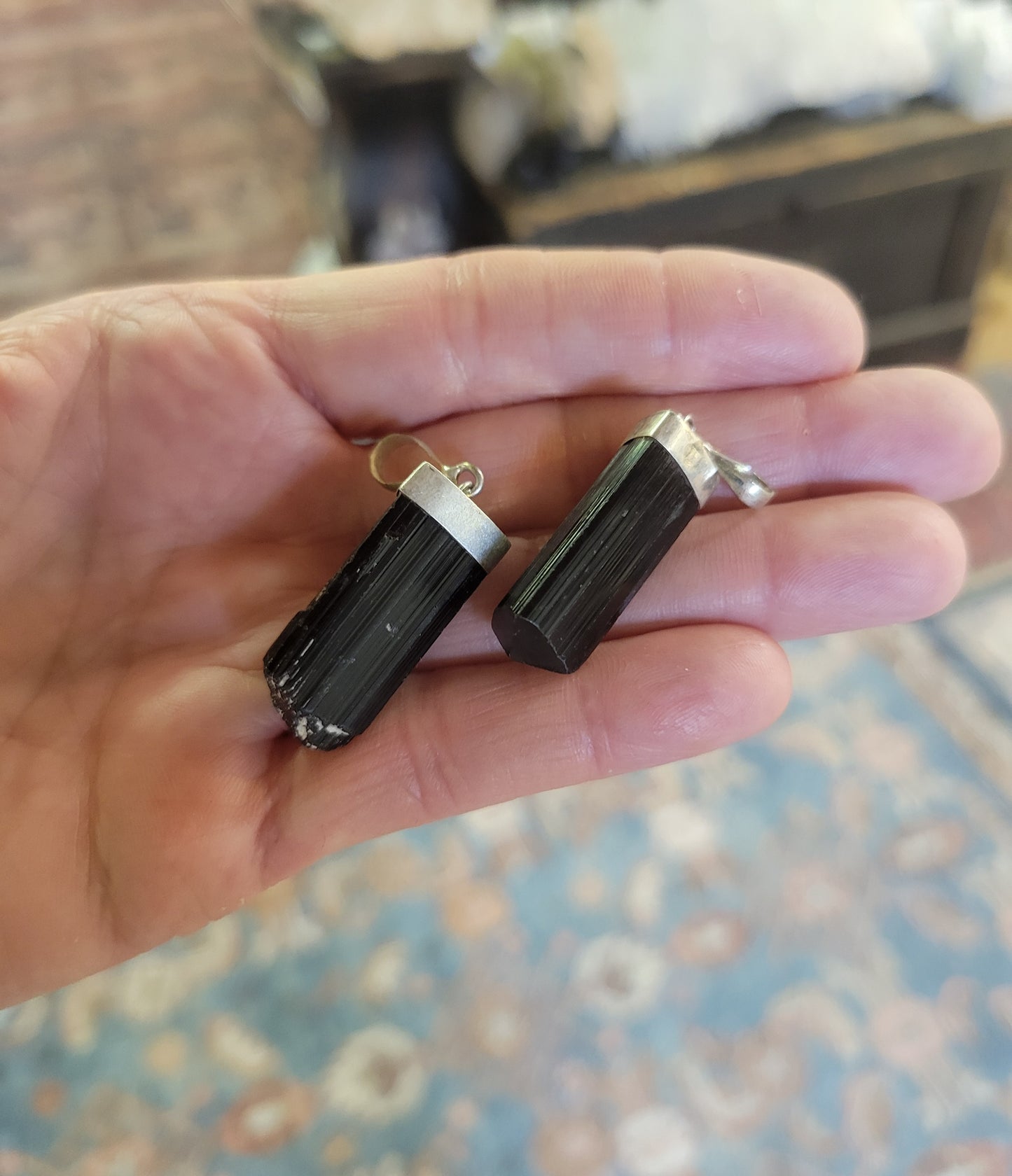 Black Tourmaline and Silver Pendant from Afghanistan