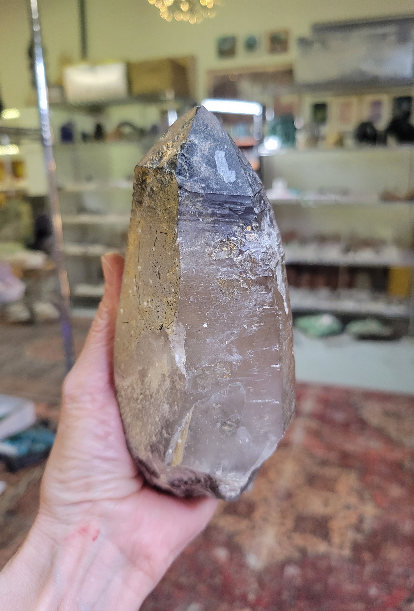 Tourmalinated Smokey Quartz Point with Hematite and Hyalite Opal from Erongo, Namibia