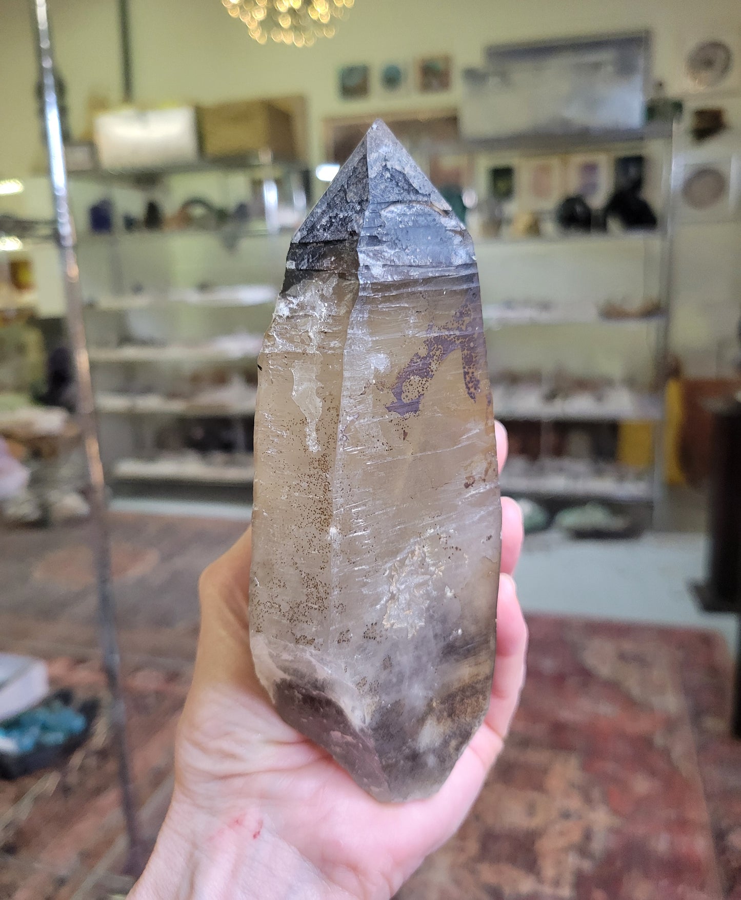 Tourmalinated Smokey Quartz Point with Hematite and Hyalite Opal from Erongo, Namibia