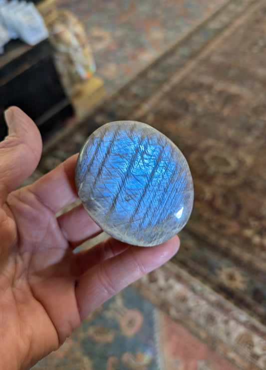 Moon and Sun, Polished Moonstone with Sunstone inclusions from Tanzania