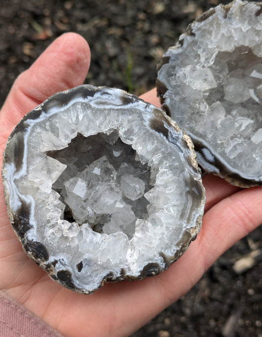 Agate and Quartz Oco Geode Pair from Rio Grande do Sul, Brazil