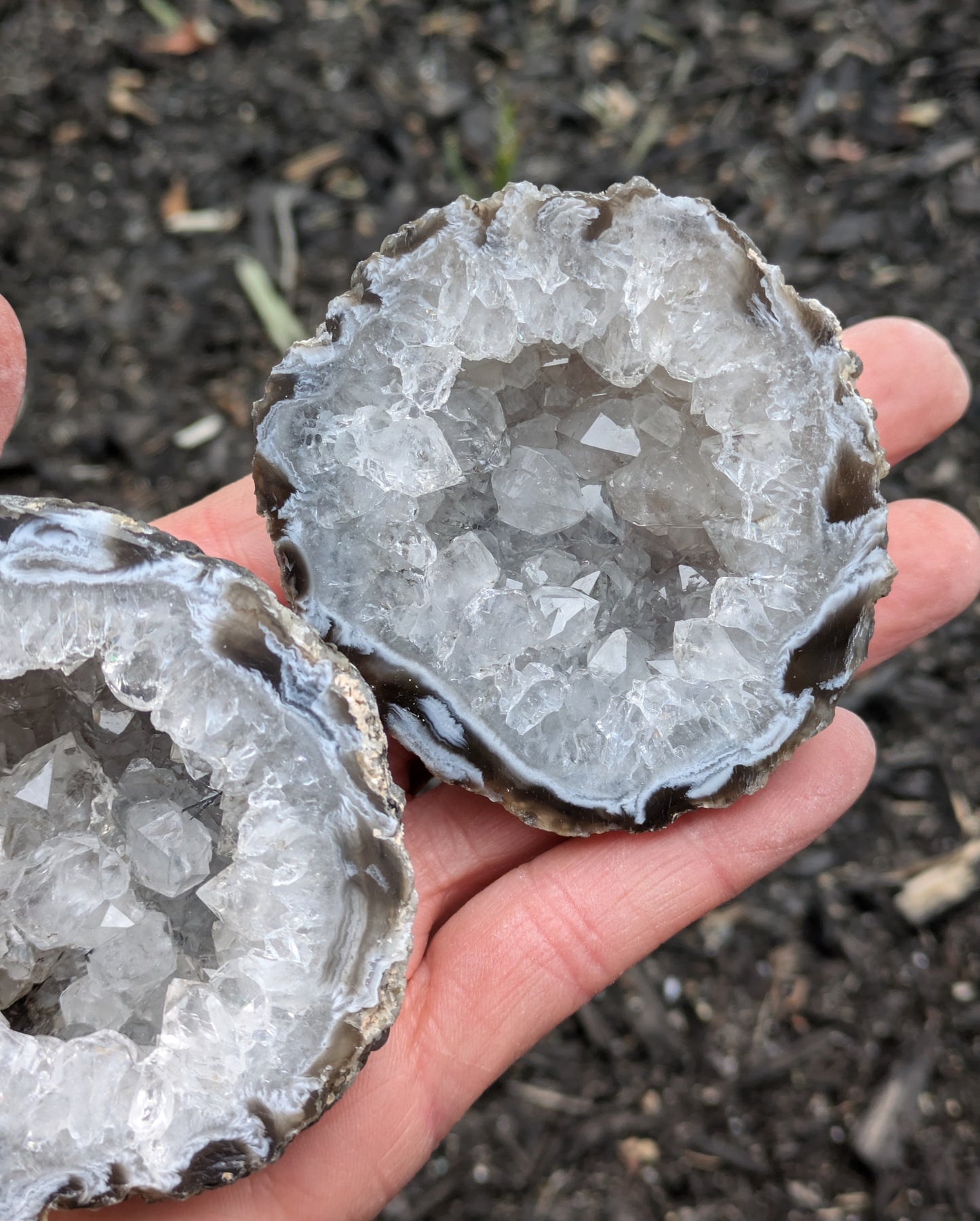 Agate and Quartz Oco Geode Pair from Rio Grande do Sul, Brazil