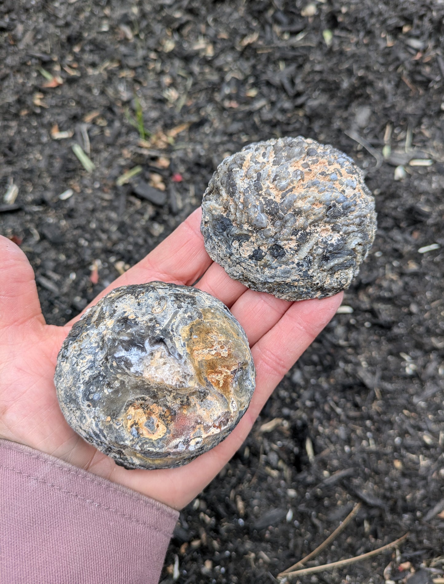 Agate and Quartz Oco Geode Pair from Rio Grande do Sul, Brazil