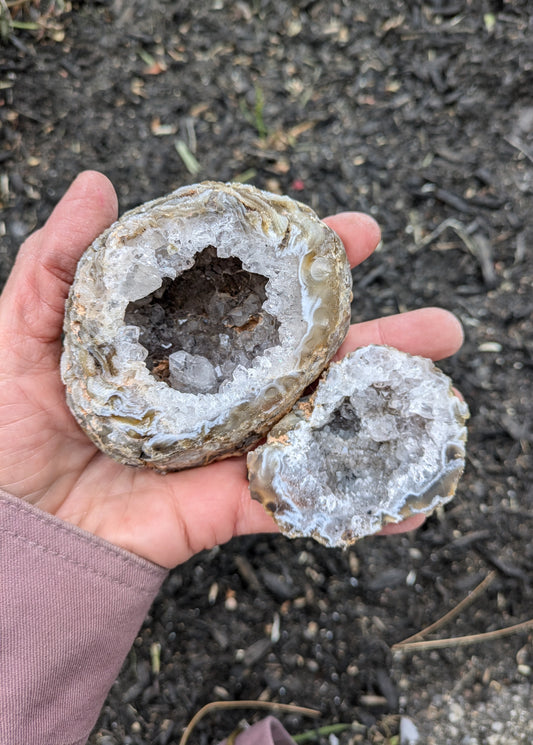 Agate and Quartz Oco Geode Pair from Rio Grande do Sul, Brazil