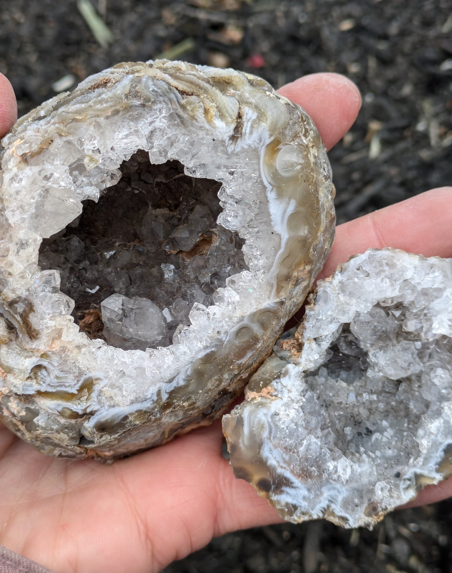 Agate and Quartz Oco Geode Pair from Rio Grande do Sul, Brazil