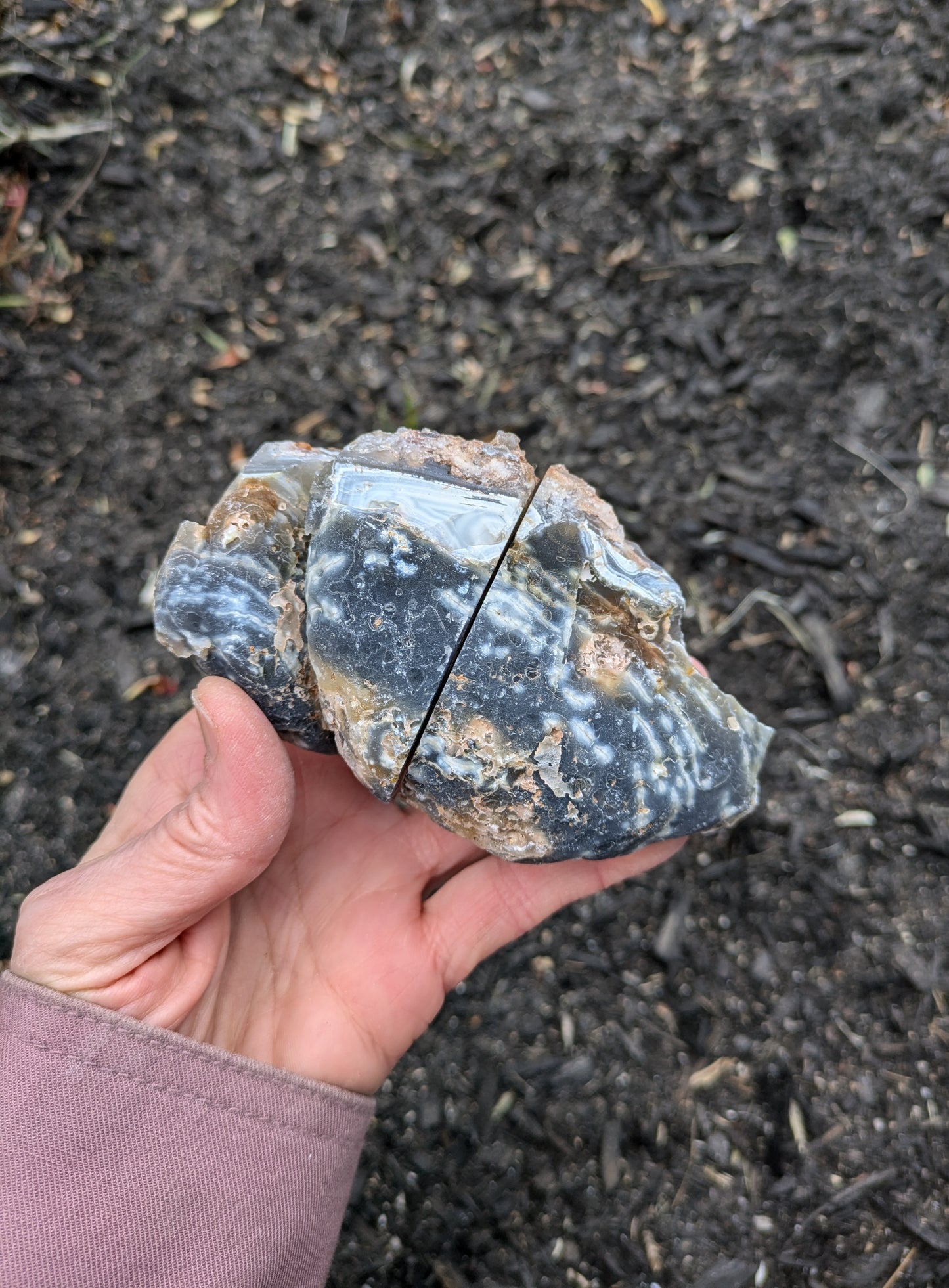 Agate and Quartz Oco Geode Pair from Rio Grande do Sul, Brazil