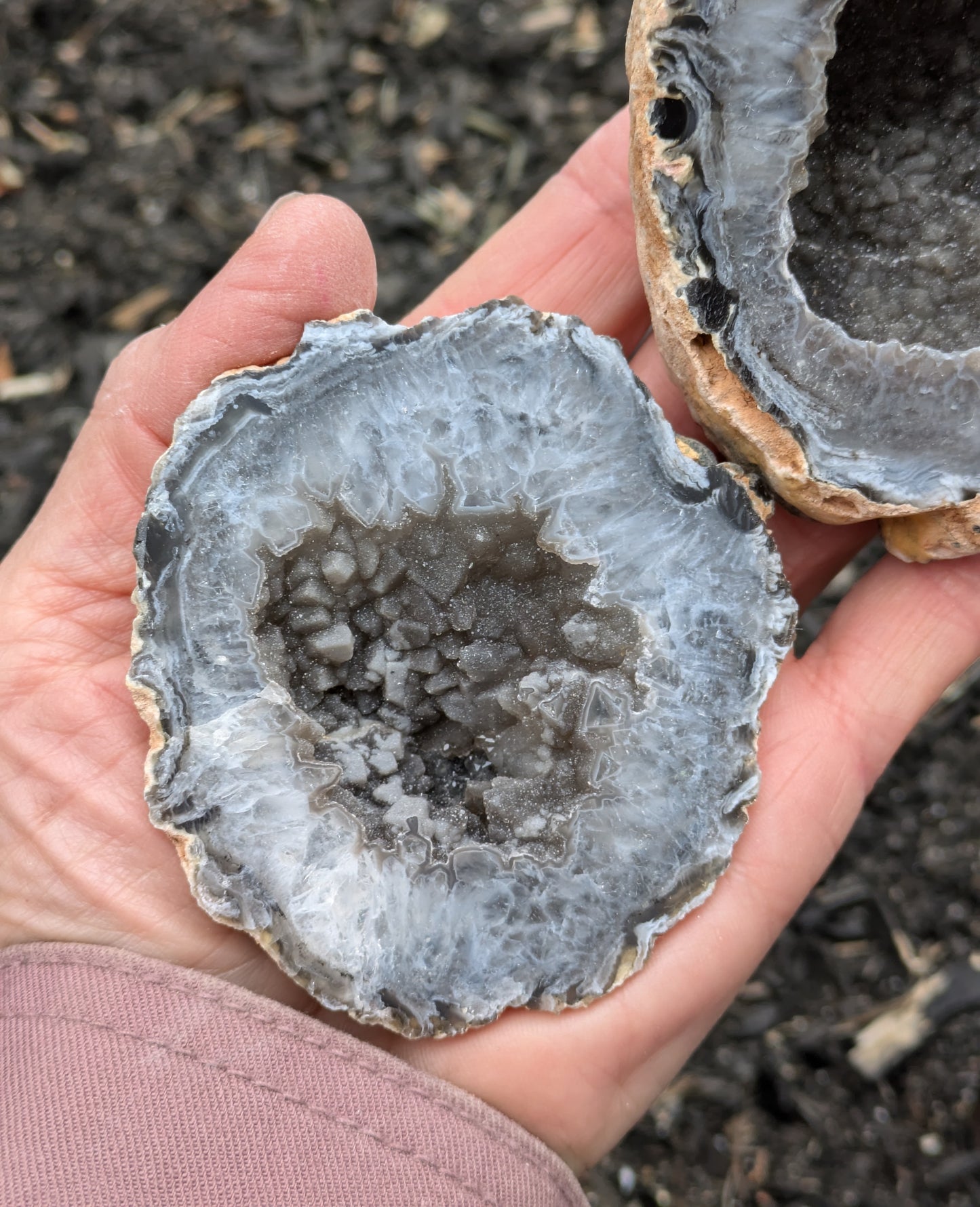 Agate Drusy Oco Geode Pair from Rio Grande do Sul, Brazil