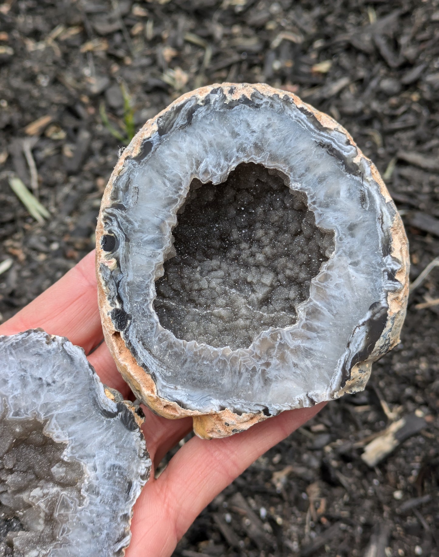 Agate Drusy Oco Geode Pair from Rio Grande do Sul, Brazil