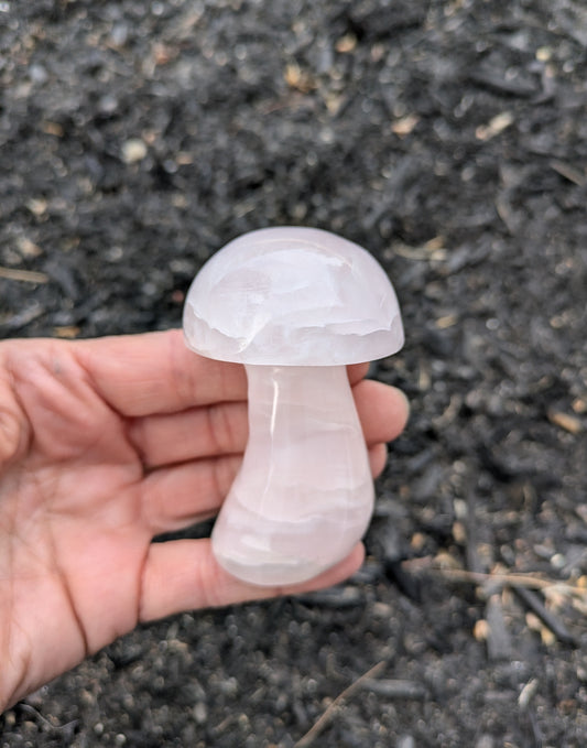 Pink Calcite Mushroom Carving from Pakistan