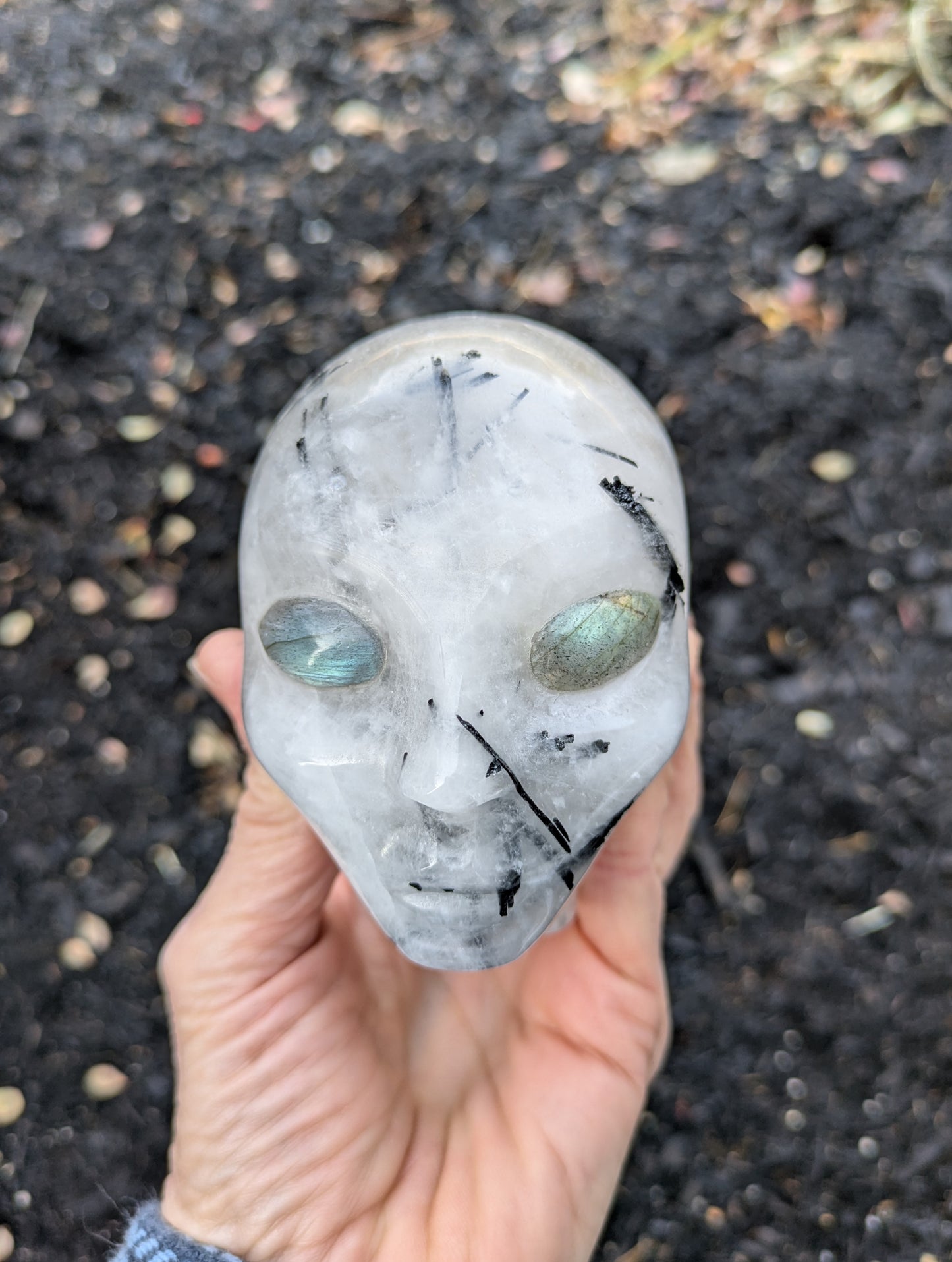 Tourmalinated Quartz and Labradorite Elf Carving