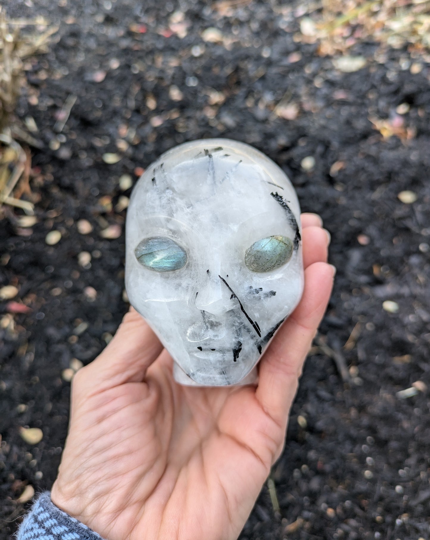 Tourmalinated Quartz and Labradorite Elf Carving