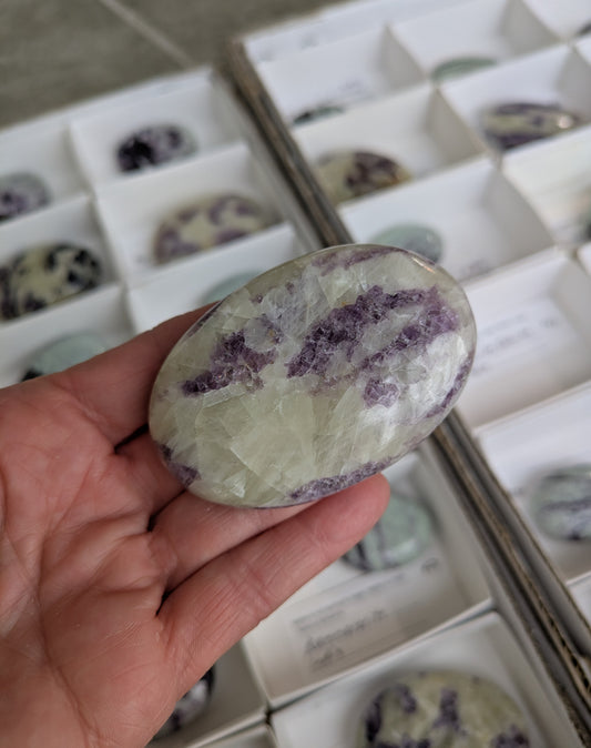 Fluorite in Calcite Palm Stone from India