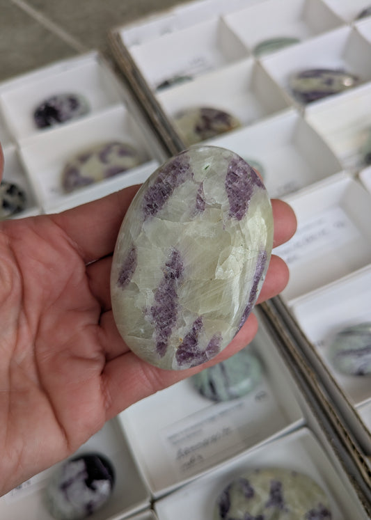 Fluorite in Calcite Palm Stone from India